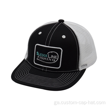 100% Cotton 2D Hat Trucker Bróidnithe Black